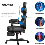 Elecwish Ergonomic Gaming Chair, Reclining Computer Chair, Pure Black Widen Thicken Seat, Footrest, Lumbar Support, Headrest, Big and Tall, PU Leather, High Back Office Chair, Adults, Home Office, view 3