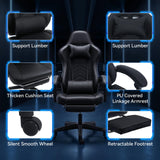 Elecwish Ergonomic Gaming Chair, Reclining Computer Chair, Pure Black Widen Thicken Seat, Footrest, Lumbar Support, Headrest, Big and Tall, PU Leather, High Back Office Chair, Adults, Home Office, view 5