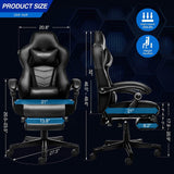 ELECWISH Gaming Chair, Reclining Computer Chair with Footrest and Lumbar Support, High Back Ergonomic for Adults with Headrest PU Leather OC087, view 3