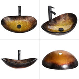 Elecwish Elegant Gold Oval Boat-Shaped Glass Vessel Sink BA20065, view 3