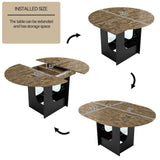 Elecwish Extendable Dining Room Table for 4-8 with Lights | Oval & Round Variable, Modern Table with Hidden Leaf, Glass Storage Shelf for Kitchen Living Room, Rustic, view 4