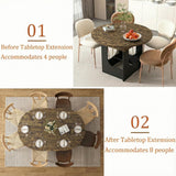 Elecwish Extendable Dining Room Table for 4-8 with Lights | Oval & Round Variable, Modern Table with Hidden Leaf, Glass Storage Shelf for Kitchen Living Room, Rustic, view 6