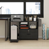 Elecwish File Cabinets for Home Office Printer Stand with Storage Black Rolling Office Organizer with Lock Under Desk Filing Cabinet with Adjustable Shelves and Charging Station OC04, view 2