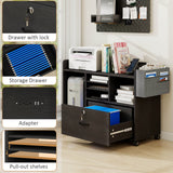 Elecwish File Cabinets for Home Office Printer Stand with Storage Black Rolling Office Organizer with Lock Under Desk Filing Cabinet with Adjustable Shelves and Charging Station OC04, view 3