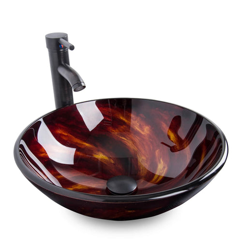 Elecwish Flame Red Round Artistic Glass Basin BA20075