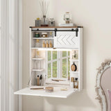 Elecwish Floating Vanity Desk with Mirror and Lights Small Wall Mounted Makeup Set with Storage White Farmhouse Dressing Table for Tiny Space IF148/, view 2