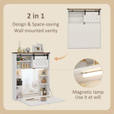 Elecwish Floating Vanity Desk with Mirror and Lights Small Wall Mounted Makeup Set with Storage White Farmhouse Dressing Table for Tiny Space IF148/, view 6