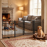 Elecwish Freestanding Dog Gates for Doorways, 32"x144" Extra Tall & Wide, Foldable Dog Fence Indoor with Door for Deck,House,Stairs,Extra Wide, Snowblack, view 2