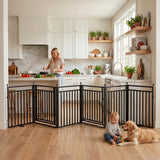 Elecwish Freestanding Dog Gates for Doorways, 32"x144" Extra Tall & Wide, Foldable Dog Fence Indoor with Door for Deck,House,Stairs,Extra Wide, Snowblack, view 3