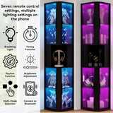 Elecwish Glass Display Cabinet Doors 78‘’ Tall Corner Display Case with Lights for Collectibles 5-Tier Curio Storage Shelf for Toys, Books, Black IF179, view 2