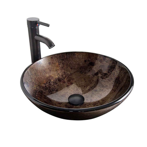 Elecwish Brown Round Glass Vessel Sink BA20062