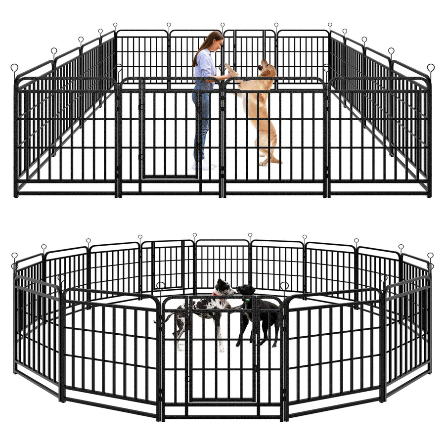 Elecwish Heavy Duty Dog Playpen: 12 Steel Panels 47" Height, Square Steel Pipe with Reinforced Crossbars, 27FT 57 Sq.ft Portable Fence for Yard RV Camping, Snowy Black PDF8007