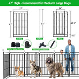 Elecwish Heavy Duty Dog Playpen: 12 Steel Panels 47" Height, Square Steel Pipe with Reinforced Crossbars, 27FT 57 Sq.ft Portable Fence for Yard RV Camping, Snowy Black PDF8007, view 5