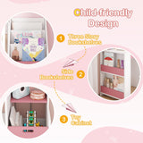 Elecwish Kids Vanity with Mirror & Lights 3 in 1 Toddler with Bookshelf Small Pink & White Princess Makeup Vanity Desk Set with Chair & Toy Organizer for Little Girls, view 2