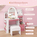 Elecwish Kids Vanity with Mirror & Lights 3 in 1 Toddler with Bookshelf Small Pink & White Princess Makeup Vanity Desk Set with Chair & Toy Organizer for Little Girls, view 5