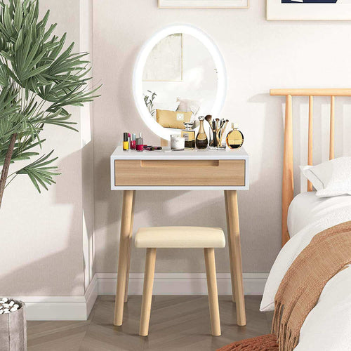 Elecwish Makeup Vanity Table Set with 3 Modes Adjustable Lighted Mirror HW1151