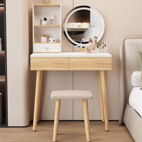 Elecwish Makeup Vanity Desk With Oval Mirror HW1149