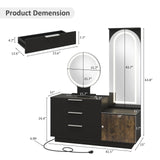 Elecwish Makeup Vanity Desk with Full Length Mirror, Charging Station & Lights, Makeup Vanity with Glass Top Vanity, 3 Drawers and Storage Cabinet for Bedroom, view 4