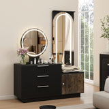 Elecwish Makeup Vanity Desk with Full Length Mirror, Charging Station & Lights, Makeup Vanity with Glass Top Vanity, 3 Drawers and Storage Cabinet for Bedroom, view 5