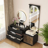 Elecwish Makeup Vanity Desk with Full Length Mirror, Charging Station & Lights, Makeup Vanity with Glass Top Vanity, 3 Drawers and Storage Cabinet for Bedroom, view 6