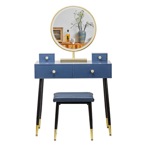 Elecwish Modern Blue Dressing Table PU Cushion Stool HW1178