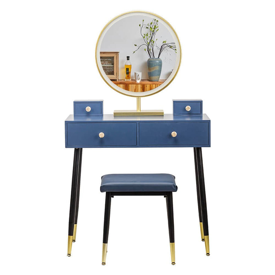 Elecwish Modern Blue Dressing Table PU Cushion Stool HW1178