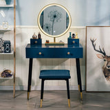 Elecwish Modern Blue Dressing Table PU Cushion Stool HW1178, view 2