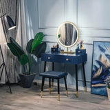 Elecwish Modern Blue Dressing Table PU Cushion Stool HW1178, view 3