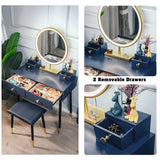 Elecwish Modern Blue Dressing Table PU Cushion Stool HW1178, view 6