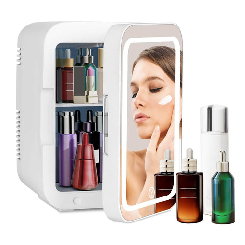 Elecwish Mini Skincare Makeup Fridge 4L/6 Can with LED Light Mirror AS010- Cooling & Heating