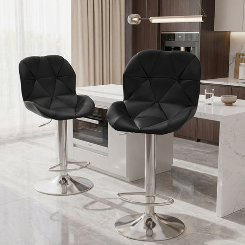 Elecwish Modern Bar Stools Set of 2, PU Leather Adjustable Height Swivel Bar Chairs Set, 360 Rotation Counter Height Stools for Kitchen Island & Home, Comfortable Bar Stools BR8001