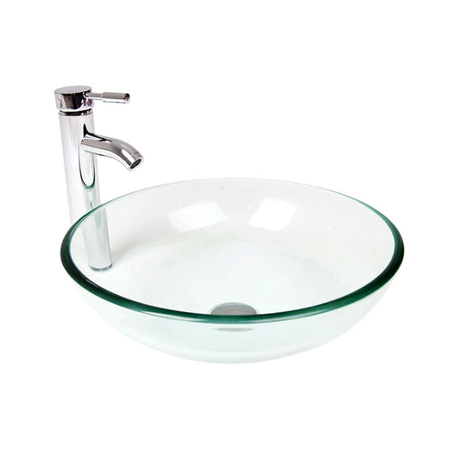 Elecwish Clear Tempered  Glass Round Vessel Sink BA20061
