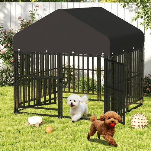 Elecwish Outdoor Dog Kennel with Double Safety Locks, 49''x47''x51'' Heavy Duty Dog Enclosure with UV-Resistant Waterproof Roof, Welded Wire Steel PG8001