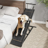 Elecwish Pet Ramp Folding Portable Wooden Dog & Cat Ramps for Couch or Bed, Including Non Slip Mat & Safety Side Rails, 64.2 Inch Long and Height Adjustable from 13.4 Inch to 38 Inch Up to 110 Lbs PA923, view 3