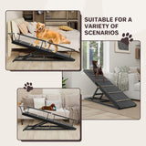 Elecwish Pet Ramp Folding Portable Wooden Dog & Cat Ramps for Couch or Bed, Including Non Slip Mat & Safety Side Rails, 64.2 Inch Long and Height Adjustable from 13.4 Inch to 38 Inch Up to 110 Lbs PA923, view 5