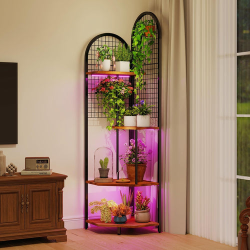 Elecwish Plant Stand Indoor with Grow Lights, 4-Head & 3-Color LED Corner Plant Stand, 63" Tall Plant Shelf for Indoor Plants, Metal Flower Display Rack for Home Decor, Black HO8007