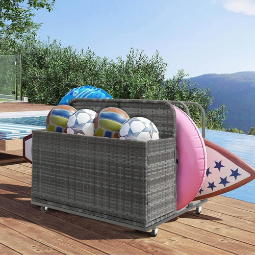 Elecwish Pool Float Storage Box Outdoor Rolling Poolside Storage Basket Organizer for Patio PE Rattan Pool Caddy with Wheels for Cushions, Floaties, Noodles, Life Vests, Beach Balls, Toys IF150