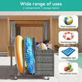 Elecwish Pool Float Storage Box Outdoor Rolling Poolside Storage Basket Organizer for Patio PE Rattan Pool Caddy with Wheels for Cushions, Floaties, Noodles, Life Vests, Beach Balls, Toys IF150, view 6