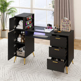 Elecwish Manicure Table Nail Desk for Nail Teck w/Glass Top &Wrist Rest, 3 Drawers + 3 Cabinets + 3 Shelves, Nail Station Desk Metal Handles & Legs, Black HO8003, view 5