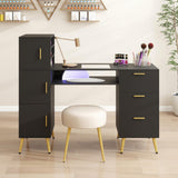 Elecwish Manicure Table Nail Desk for Nail Teck w/Glass Top &Wrist Rest, 3 Drawers + 3 Cabinets + 3 Shelves, Nail Station Desk Metal Handles & Legs, Black HO8003, view 6