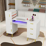 Elecwish Portable Nail Desk with Drawers White Manicure Table Nail Station with Shelves L-Shaped Salon Corner Nail Art Equipment for Nail Tech IF139, view 6