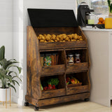 Elecwish Potato and Onion Storage Bin Large Bread Box on Wheels for Pantry, 3 Tier Bread Container Holder with Lid & Grocery Section, Ventilation Mesh, Vegetable Organization Cabinet for Kitchen, view 2