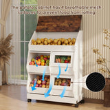 Elecwish Potato and Onion Storage Bin Large Bread Box on Wheels for Pantry, 3 Tier Bread Container Holder with Lid & Grocery Section, Ventilation Mesh, Vegetable Organization Cabinet for Kitchen, view 5