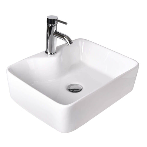 Elecwish Rectangle Ceramic Bathroom Vessel Sink with Pop Up Drain HW1097