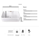 Elecwish Rectangle Ceramic Bathroom Vessel Sink with Pop Up Drain HW1097, view 4