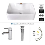 Elecwish Rectangle Ceramic Bathroom Vessel Sink with Pop Up Drain HW1097, view 6