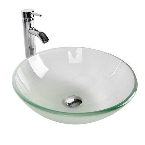 Elecwish Round Sleek Frosted Glass Vessel Sink BA20103