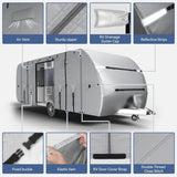 Elecwish RV Cover, Travel Trailer Cover 300D Oxford, Fits 24-27ft RV Heavy Duty, Camper Cover Waterproof, Windproof, Tearproof, with Jack Cover, 4 Tire Covers, Silver, view 2