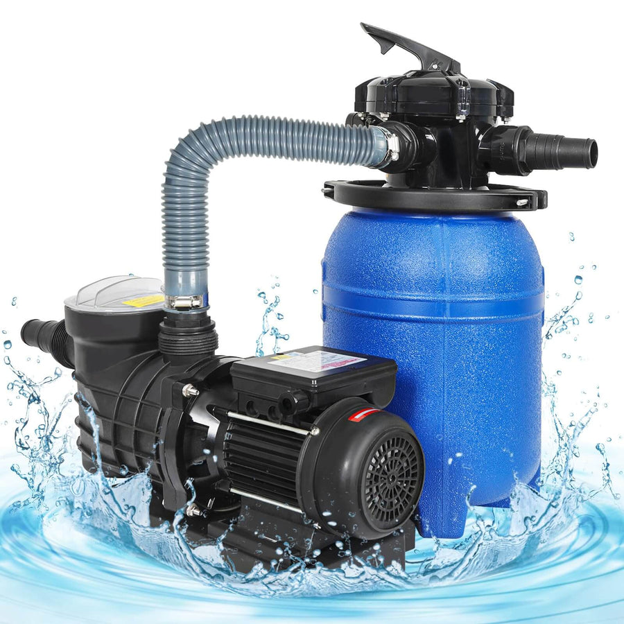 Elecwish 10" Sand Filter Pump for Above Ground Pool, 550W Pool Pump with 6-Way Multi-Port Valve,Pressure Gauge and Strainer Basket