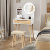 Elecwish Small Makeup Vanity Desk Set with 3 Adjustable Lighted Mirror and Storage Shelf Tiny Makeup Vanities Set with Drawer for Bedroom 24 Inch Compact Dressing Table for Mini Space IF038, view 2